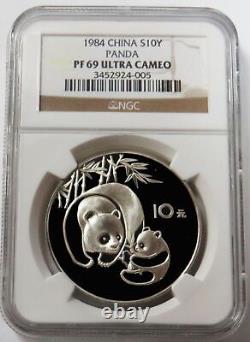 1984 Chine Argent 10 Yuan Épreuve Panda Ngc Pf 69 Ultra Cameo