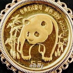 1986 Chine 1/20 Oz. 9999 Panda BU Unc Pièce de monnaie Collier plaqué or jaune 14K