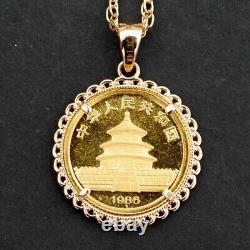 1986 Chine 1/20 Oz. 9999 Panda Bu Unc Coin 14k Collier Plaqué Or Jaune