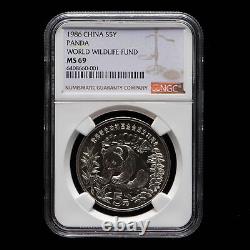1986 Chine Fonds Mondial pour la Nature 5 Yuan 22g Pièce en Argent Panda NGC MS69