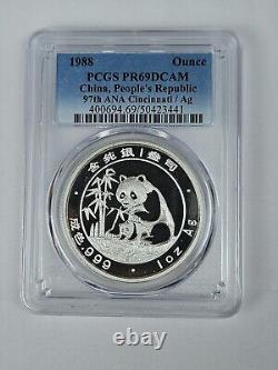 1988 Chine Panda d'Argent Convention Ana de Cincinnati PCGS PR69DCAM