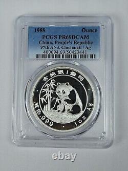 1988 Chine Panda d'Argent Convention Ana de Cincinnati PCGS PR69DCAM