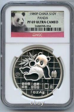 1989 Chine Argent Panda Proof 1 Oz Ngc Pf69 10 Yuan Coin Ag 999 Jp280