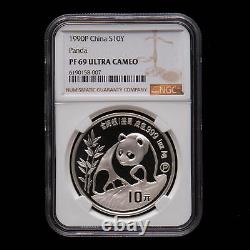 1990 Chine 10 Yuan 1 oz Preuve Panda Pièce d'argent NGC PF69