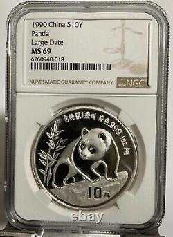 1990 Chine 1 once pièce d'argent Panda, Grande donnée NGC MS 69