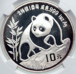 1990 Chine Panda Bamboo Temple De Heaven Argent 10 Yuan Chinese Coin Ngc I87367