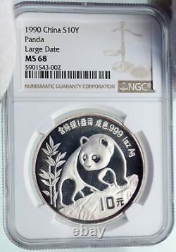 1990 Chine Panda Bamboo Temple De Heaven Argent 10 Yuan Chinese Coin Ngc I87367