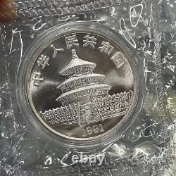 1991 Chine 1 once panda pièce d'argent 10 Yuan, sans boîte ni COA.