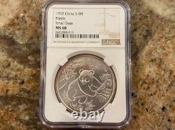 1992 1 oz 10 Yuan Chine Pièce en Argent Panda (Petite Date) MS 68
