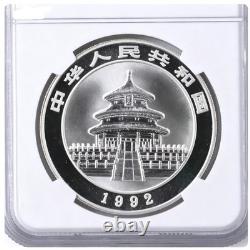 1992 Panda argent Chine grande date 1 oz 999 pièce de 10 yuans NGC MS69