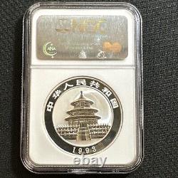 1993 Chine Argent 1oz Ag. 999 Panda Grande Date 10 Yuan NGC MS 69