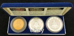 1993 Chine Panda Argent (2) 1oz 10 Yuan & 5 Yuan Cuivre Épreuve/Monnaie Lot 3 Pièces