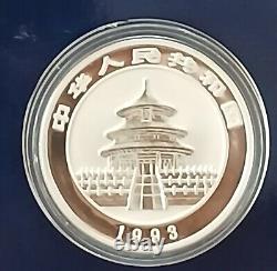 1993 Chine Panda Épreuve 1oz. 999 Pièce en argent Mintage bas 20 000