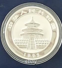 1993 Chine Panda Épreuve 1oz. 999 Pièce en argent Mintage bas 20 000