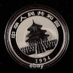 1994 Chine 10 Yuan 1 once Preuve Panda Pièce en Argent