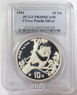 1994 PANDA CHINOIS EN ARGENT 10 YUAN PREUVE 1 OZ PCGS PR 69 DCAM