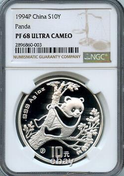 1994-P Panda d'argent 1 once, 10 yuans, NGC PF68 Ultra Cameo. Type PROOF.