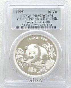 1995 Chine Panda 10 Yuan Argent Proof 1oz Pièce Pcgs Pr69 Dcam