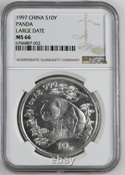 1997 Chine 10 Yuan Panda 1 oz Pièce d'Argent NGC MS66 Grande Date 6887052