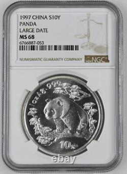 1997 Chine 10 Yuan Panda 1 oz Pièce en Argent NGC MS68 Grande Date 6887053