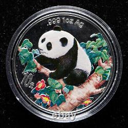 1998 Chine 10 Yuan 1 oz Ag. 999 Pièce d'argent Panda colorée Coa