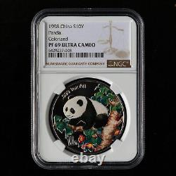 1998 Chine 10 Yuan 1oz Proof Couleur Panda Pièce en Argent NGC PF69