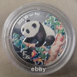 1998 Chine 1/2 Oz Argent Panda 5 Yuan Épreuve Colorisée