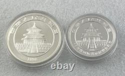 1998 Chine Panda 10 Yuan & 5 Yuan Ensemble en Argent 999 Présentation dans Boîte Incroyable