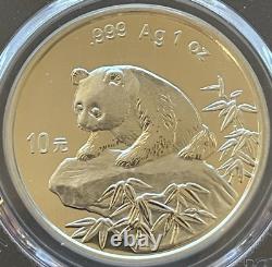 1999 1 Oz Ag. 999 Pièce d'argent Panda de Chine Petite Date 10 Yuan PCGS MS 69 PAN-323A