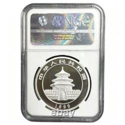 1999 Chine Panda Argent Grande Date Serif 1 1 oz 999 Pièce de 10 Yuan NGC MS69