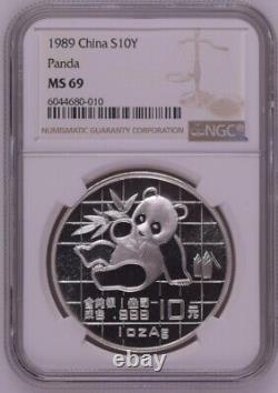 1Pcs NGC MS69 1989 Chine 10 Yuan Panda Pièce d'argent 1 Oz Pièce d'argent Panda