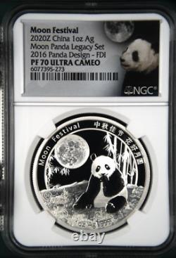 1 oz Pièce d'Argent 2020Z Festival de la Lune Panda de Chine Design 2016 NGC PF 70 UCAM FDI