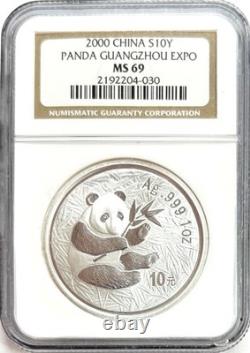 2000 Chine 10 Yuan Panda 1 oz Pièce de l’Exposition de Guangzhou NGC État de conservation 69