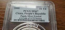2000 Chine Panda Bague Givrée 1 Oz Pièce D'argent Pcgs Ms67 Très Très Rare