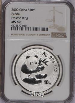 2000 Panda Argent 1 oz. 10 Yuan Anneau Gelé NGC MS69. Livraison gratuite