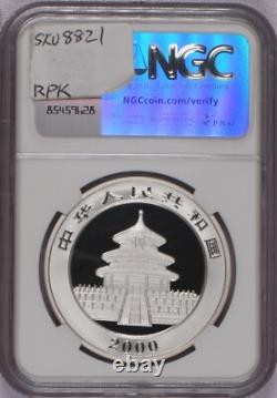 2000 Panda Argent 1 oz. 10 Yuan Anneau Gelé NGC MS69. Livraison gratuite