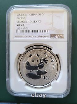 2000 Pièce de Chine Panda 1 oz 999 Argent NGC MS 69 Expo de Guangzhou Tirage 40 000