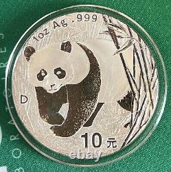 2001D Chine S10Y pièce d'argent Panda petit D, RARE