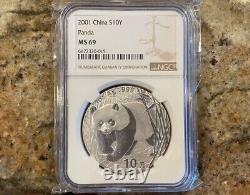 2001 1 oz 10 Yuan Chine Pièce d'argent Panda MS 69