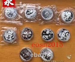 2001-2010 Chine 10YUAN Panda Pièces d'argent (1 oz) 10PCS, pas de COA, pièce de Panda