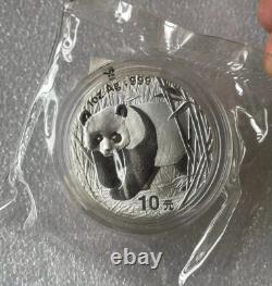 2001 Chine 1oz pièce en argent panda 10 Yuan, édition Large D, avec étiquette originale