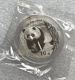 2001 Chine 1oz pièce en argent panda 10 Yuan, édition Large D, avec étiquette originale