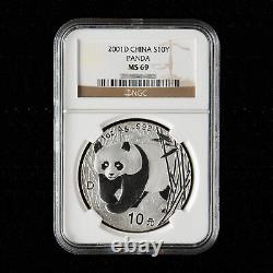 2001 Chine Panda Pièce de Monnaie 10 Yuan 1oz Panda Pièce d'Argent NGC MS69 Grande D