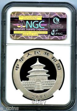 2001 D 1 Oz Argent Panda Chinois 10 Yn Ngc Ms69 Preuve Semblable. 999 Pur S10y Chinois