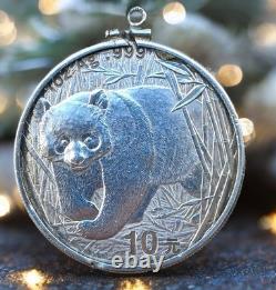 2001 Panda Chinois 10 Yuan 1 Once. 999 Argent Pur, en Monture en Argent Sterling