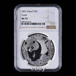 2002 Chine 10 Yuan 1 oz Panda Pièce en argent NGC MS70