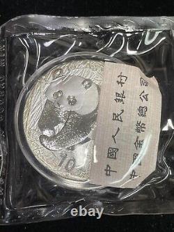 2002 Chine 10 Yuan 1 oz Panda d'argent Preuve Comme Pièce en Double OGP