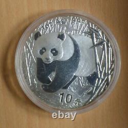 2002 Chine 10 Yuan Panda Argent 99,9% 1oz pièce d'argent dans une capsule (argent)