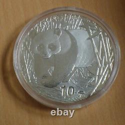 2002 Chine 10 Yuan Panda Argent 99,9% 1oz pièce d'argent dans une capsule (argent)