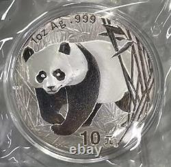 2002 Chine 1oz pièce en argent panda 10 Yuan, encapsulation de monnaie